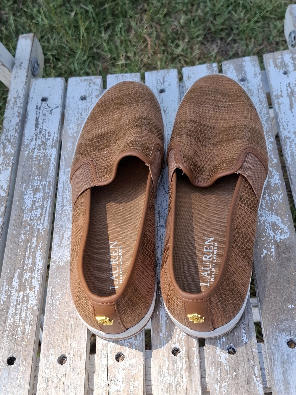 Lauren Ralph Lauren Women’s Brown Knit Slip-On Loafers